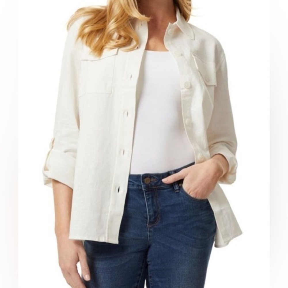 NWT Jones New York Shirt Jacket Shacket Soft White Size Medium